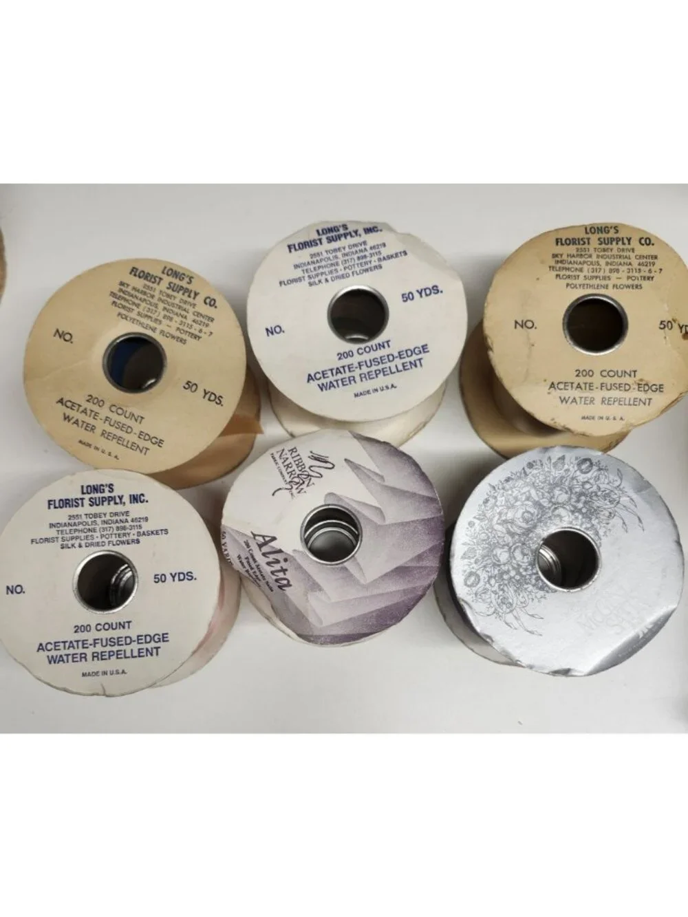 6 Rolls Vintage Florist Satin Ribbon Purple, Pink, Cream, Eggshell, Gold, Tan Cr